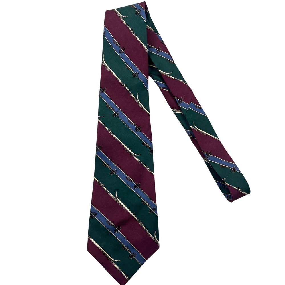 Polo Ralph Lauren Silk Tie Burgundy Green Striped Equestrian Mallet Heritage VTG